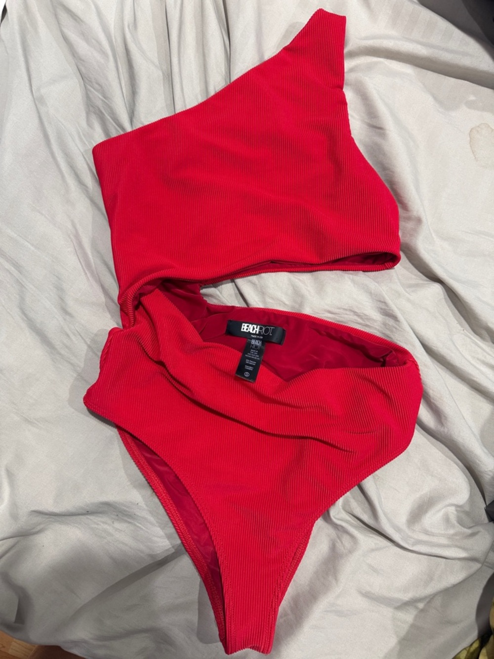 Beach Riot One-Shoulder Ribbed One-Piece Swimsuit in Red